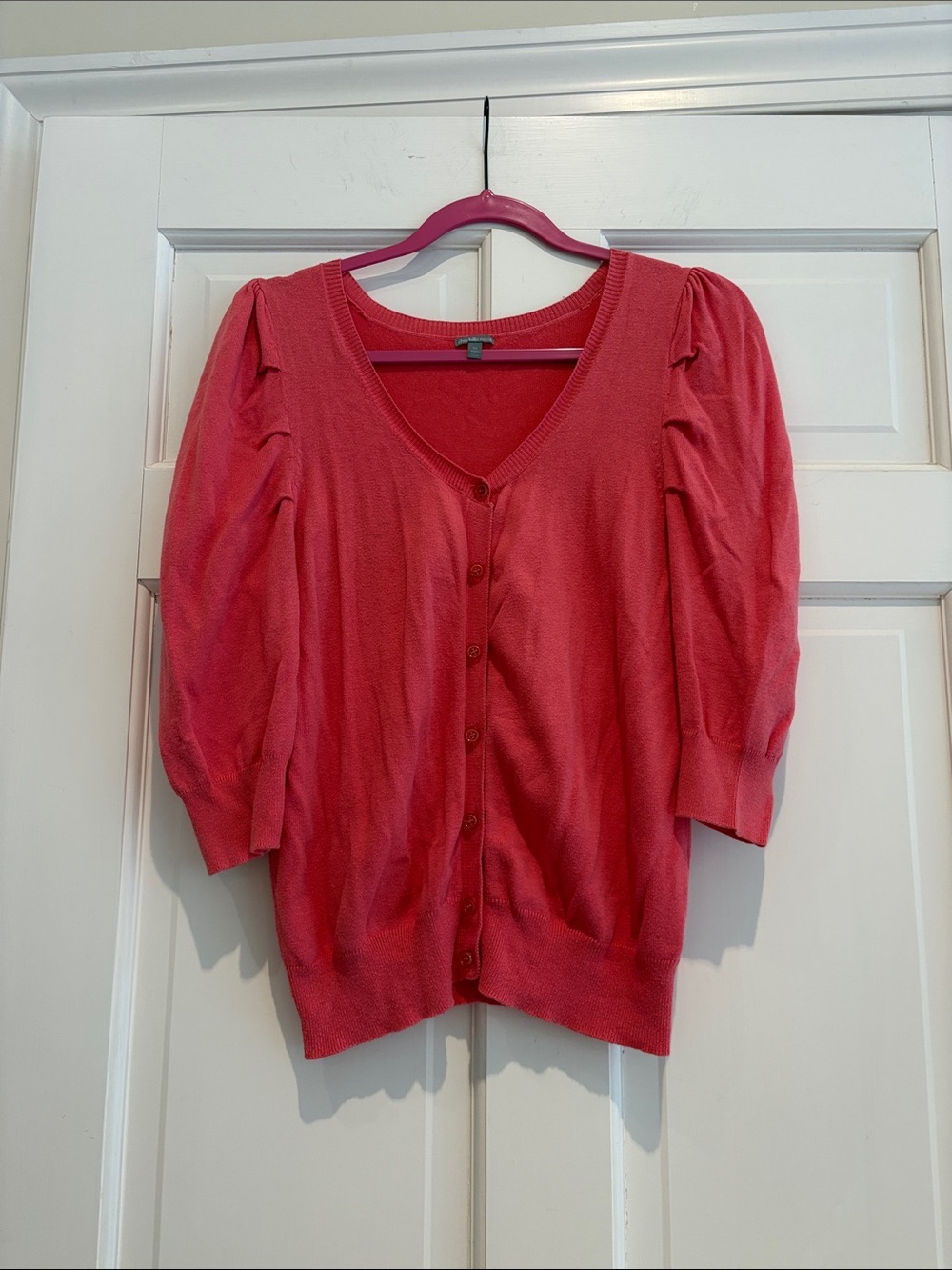 Charlotte Russe Coral Pink Puff-Sleeve Button Cardigan